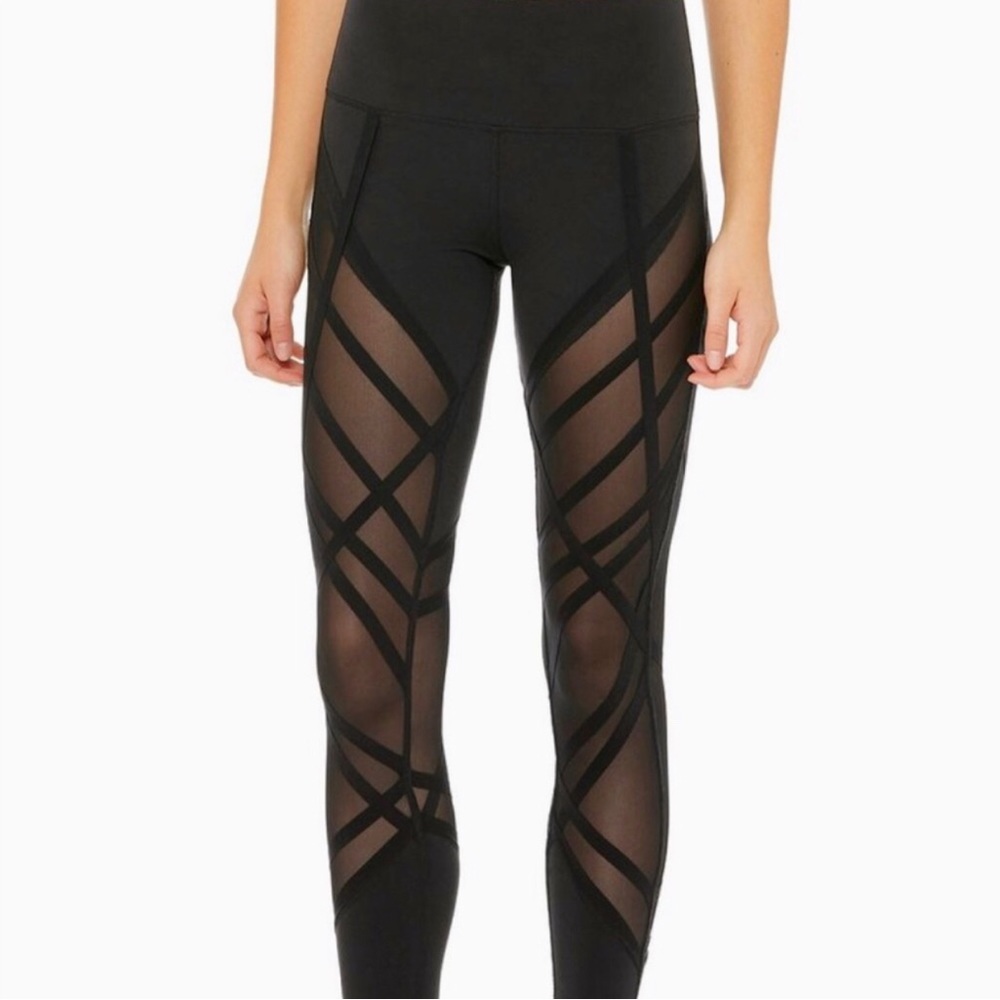 Alo $159 RARE Mesh Strappy Barre Yoga Stirrup Legging Pale Pink Sz S